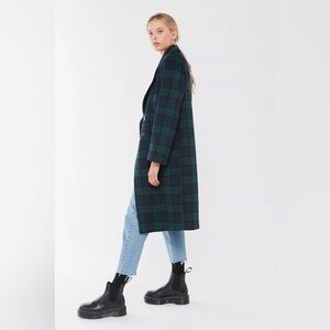 Plaid Long Coat in Green and Blue size small